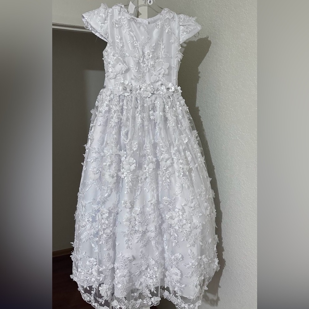 Elegant White Floral Kids Dress